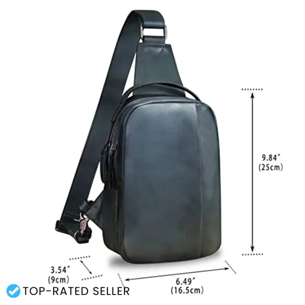 Genuine Leather Sling Bag Crossbody Purse Retro Handmade Hiking Daypack
